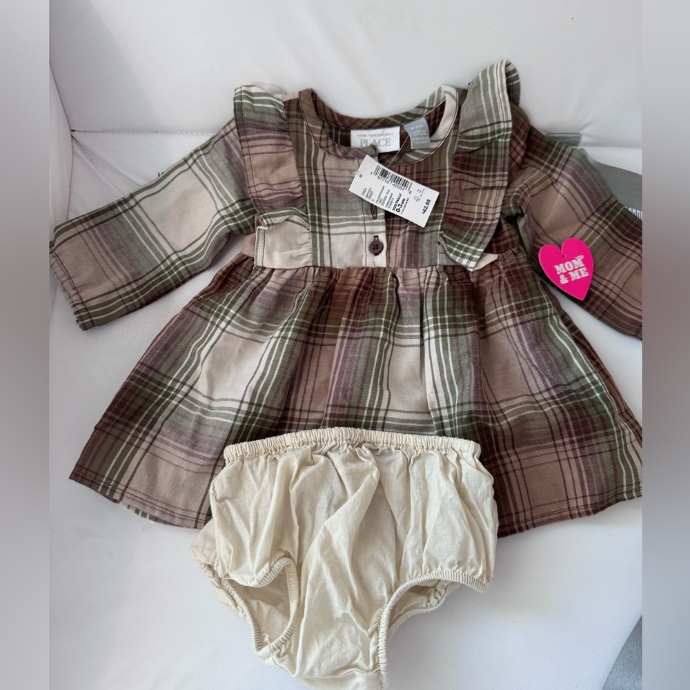Baby girl olive green and brown dress
